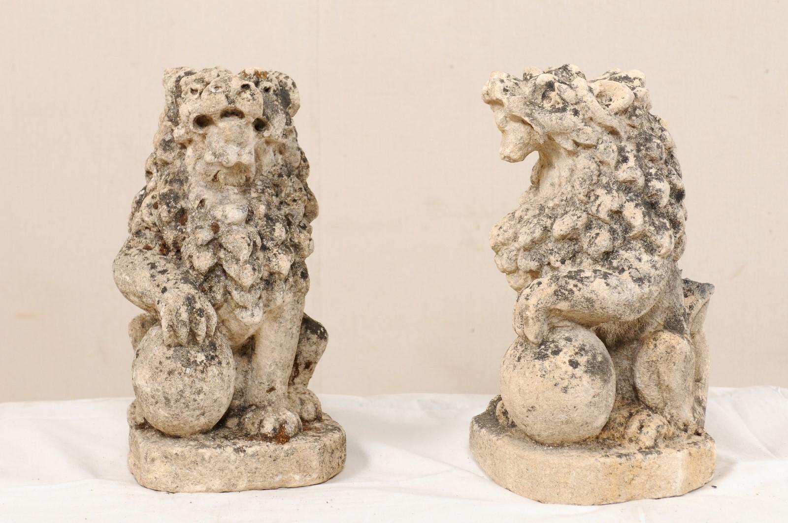 Pair of 19th Century English Lions of Carved Limestone 7