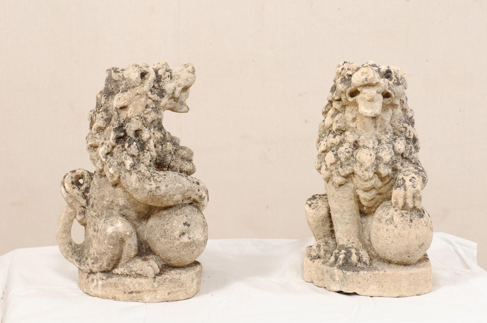 Pair of 19th Century English Lions of Carved Limestone 8