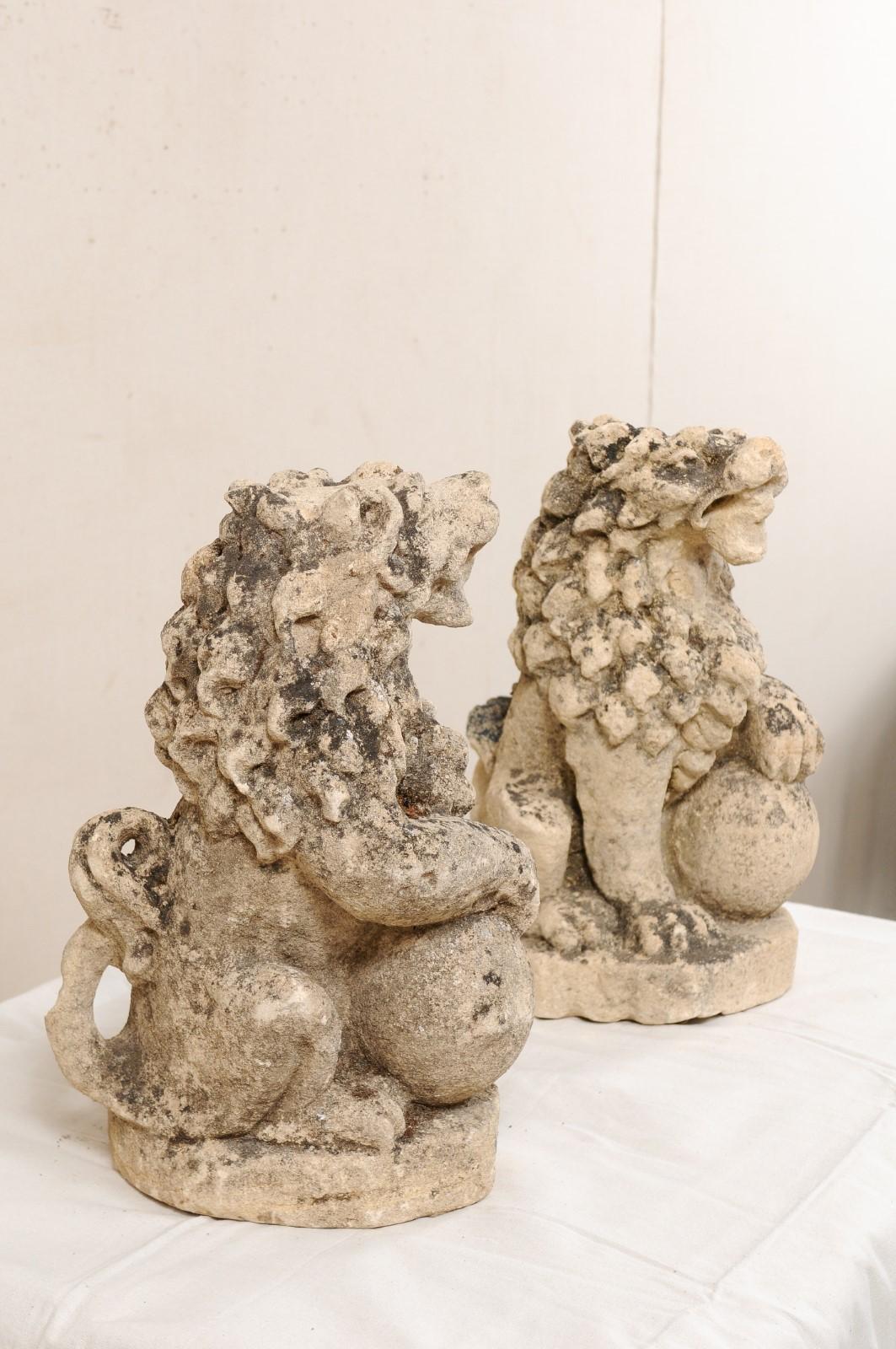 Pair of 19th Century English Lions of Carved Limestone 1