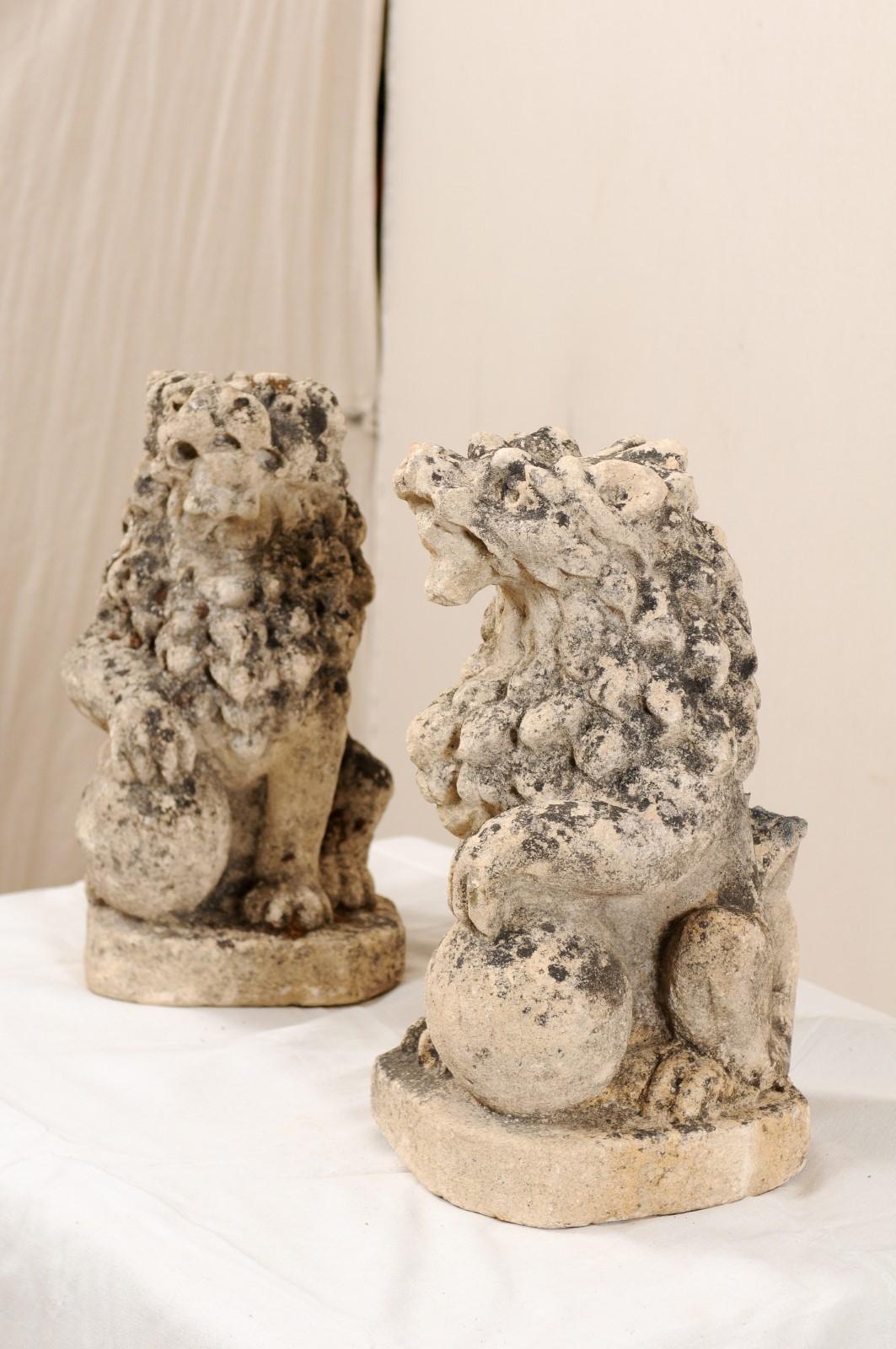 Pair of 19th Century English Lions of Carved Limestone 2