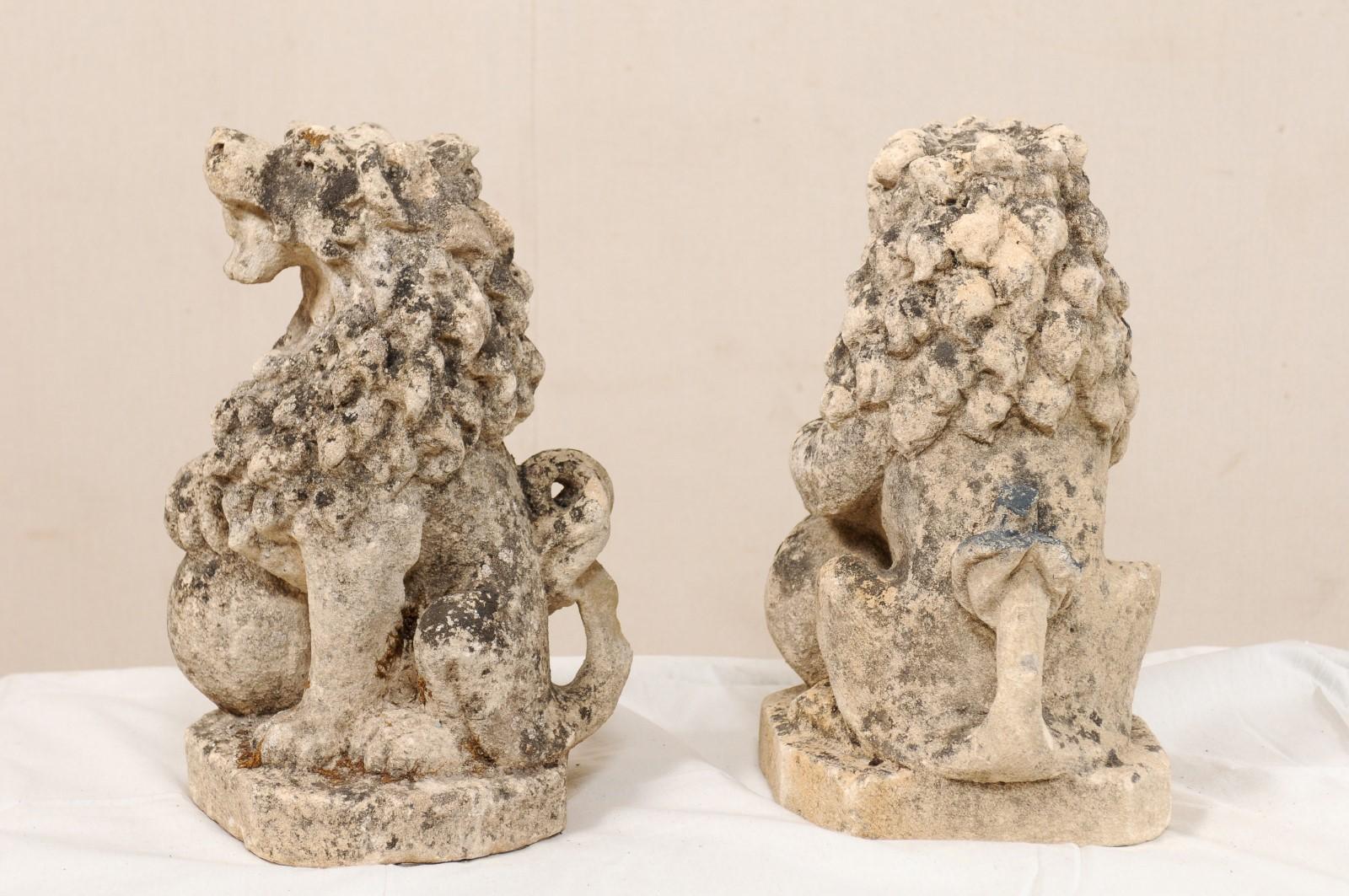 Pair of 19th Century English Lions of Carved Limestone 3