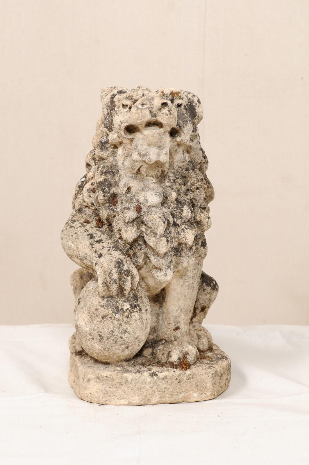 Pair of 19th Century English Lions of Carved Limestone 4