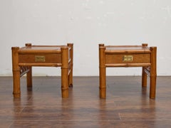 Pair of 19th Century English Mahogany and Bamboo Side Tables with Drawers