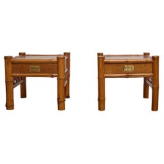 Pair of 19th Century English Mahogany and Bamboo Side Tables with Drawers