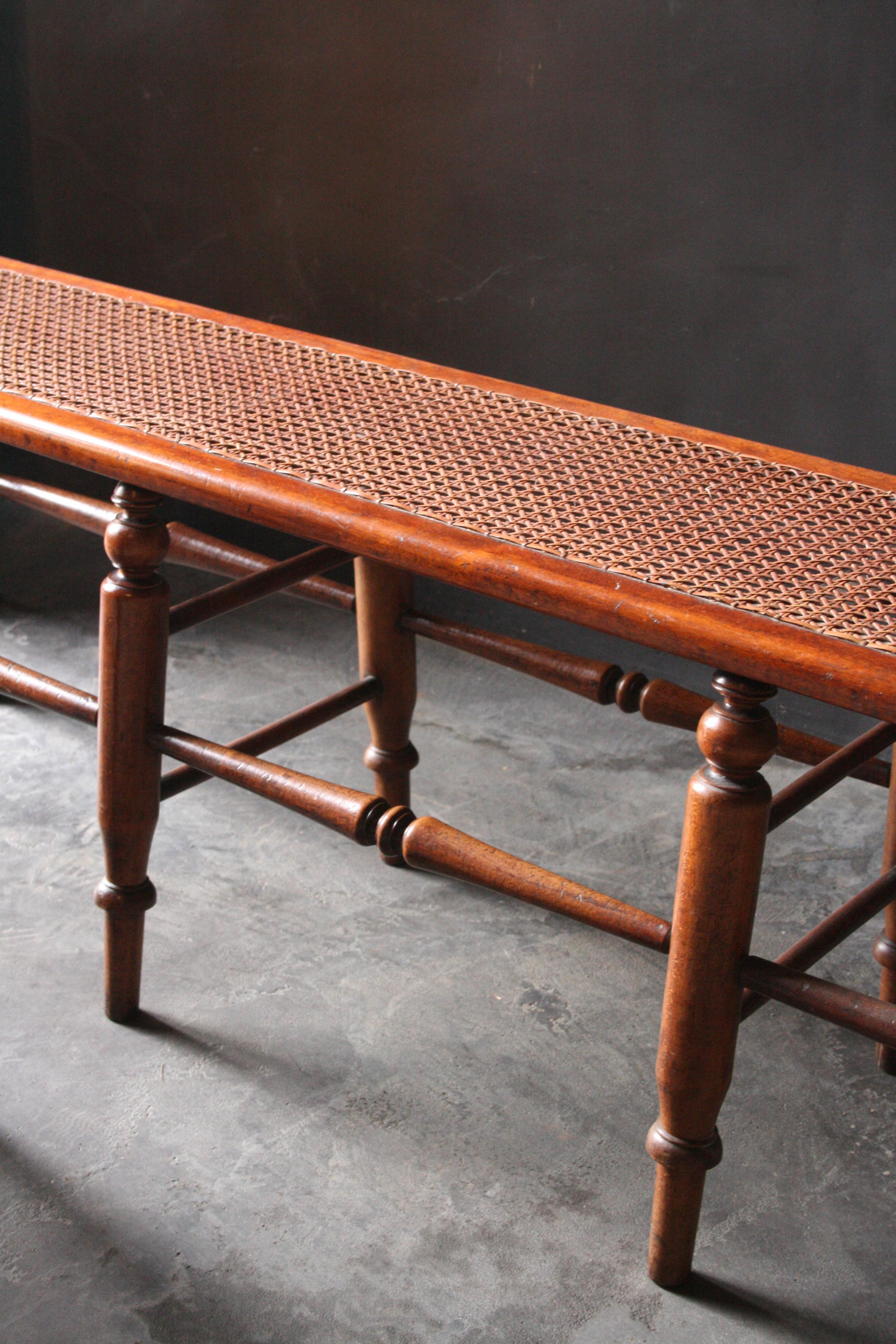 Regency Pair of 19th Century English Mahogany and Cane Benches For Sale