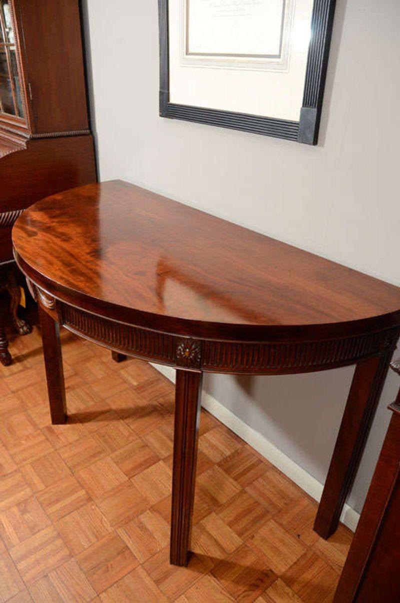 Pair of 19th Century English Mahogany Demilune Tables For Sale 3
