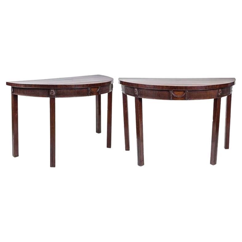 Pair of 19th Century English Mahogany Demilune Tables For Sale