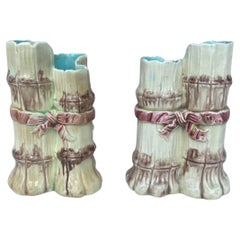 Pair of 19th Century English Majolica Bamboo Vase