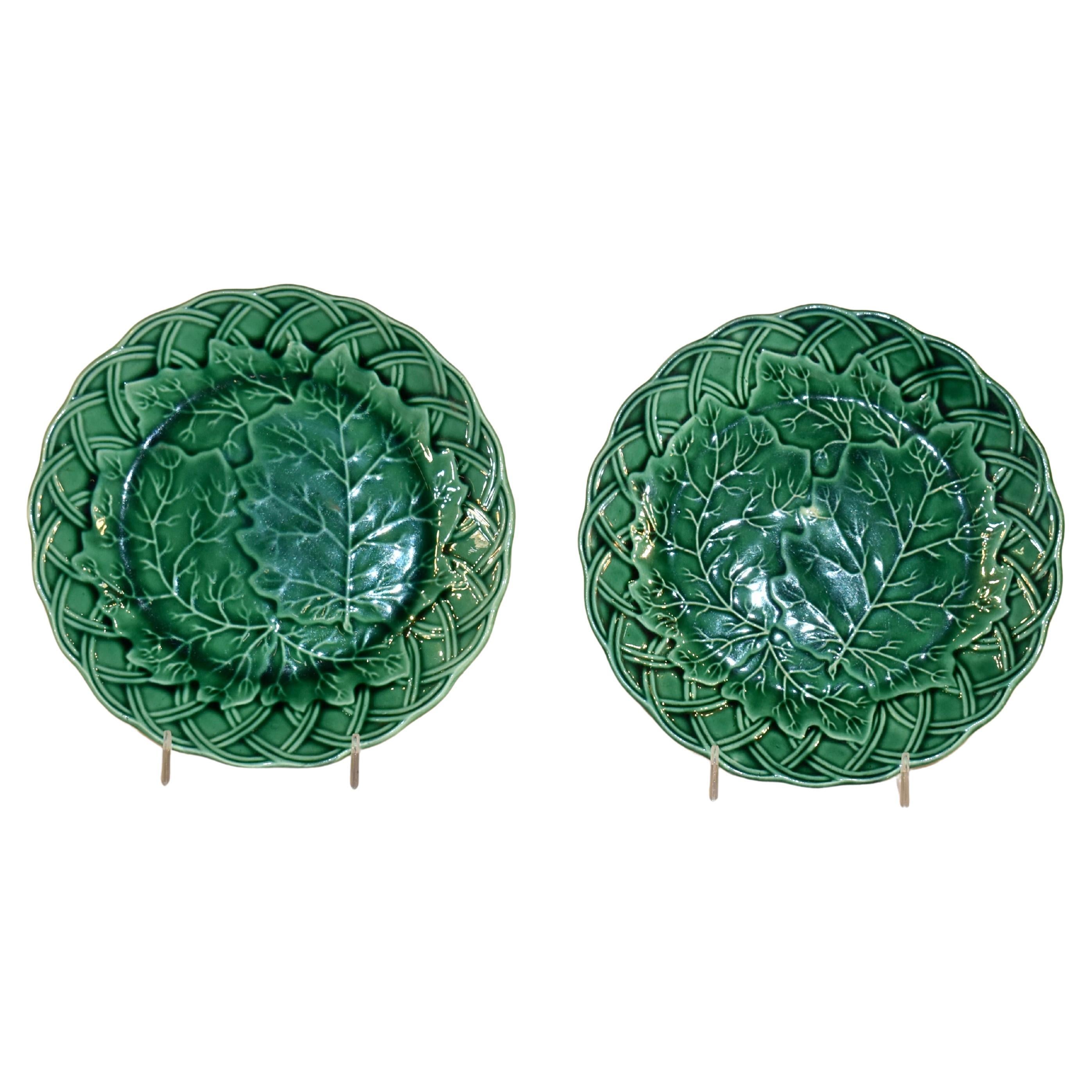 Pair of 19th Century English Majolica Leaf Plates