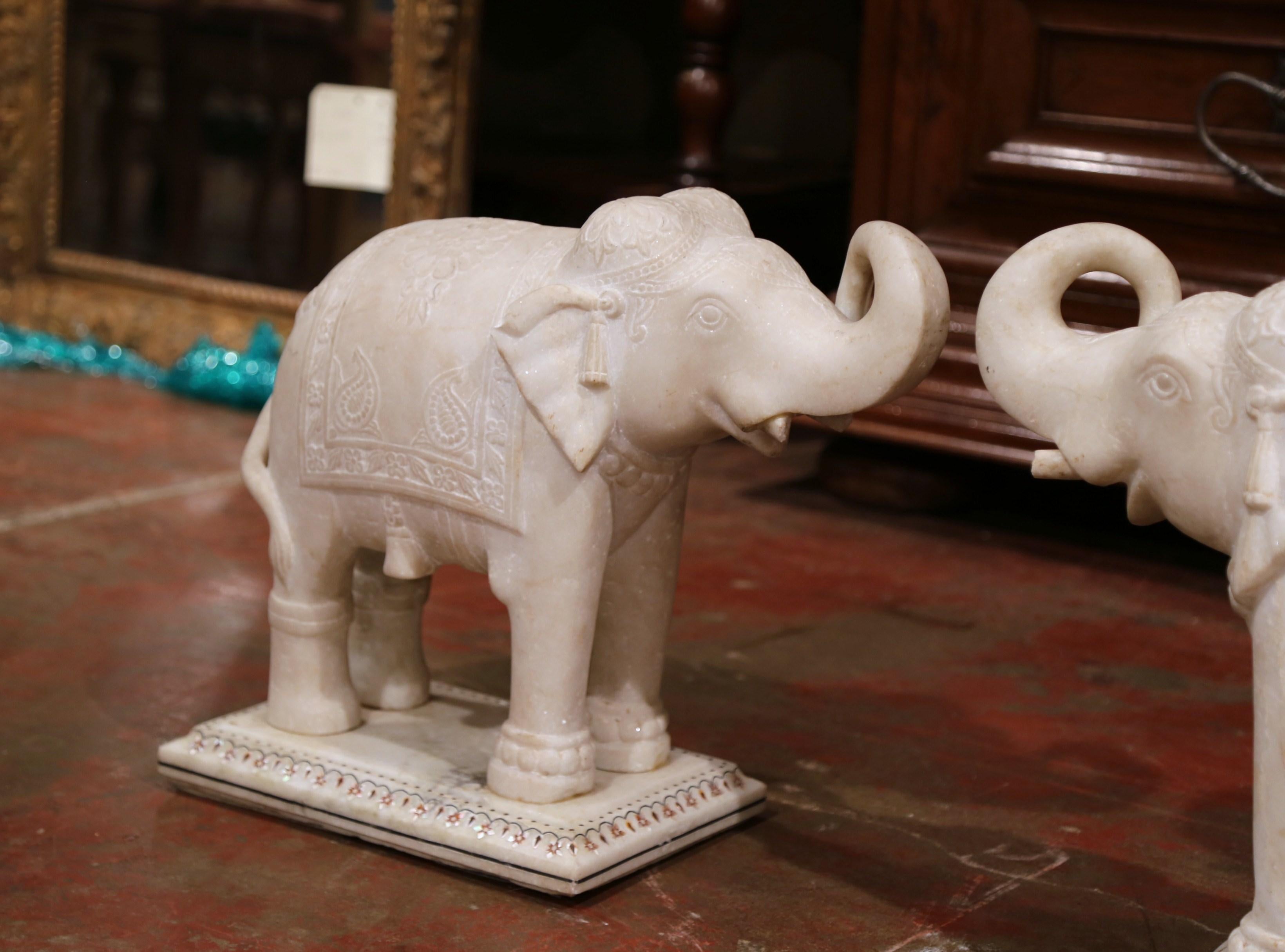 Pair of 19th Century English Carved White Marble Elephants Sculptures 4