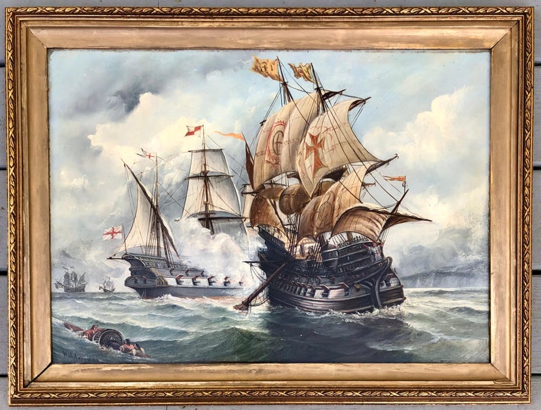 Pair of 19th Century English Marine Scene Paintings For Sale 1