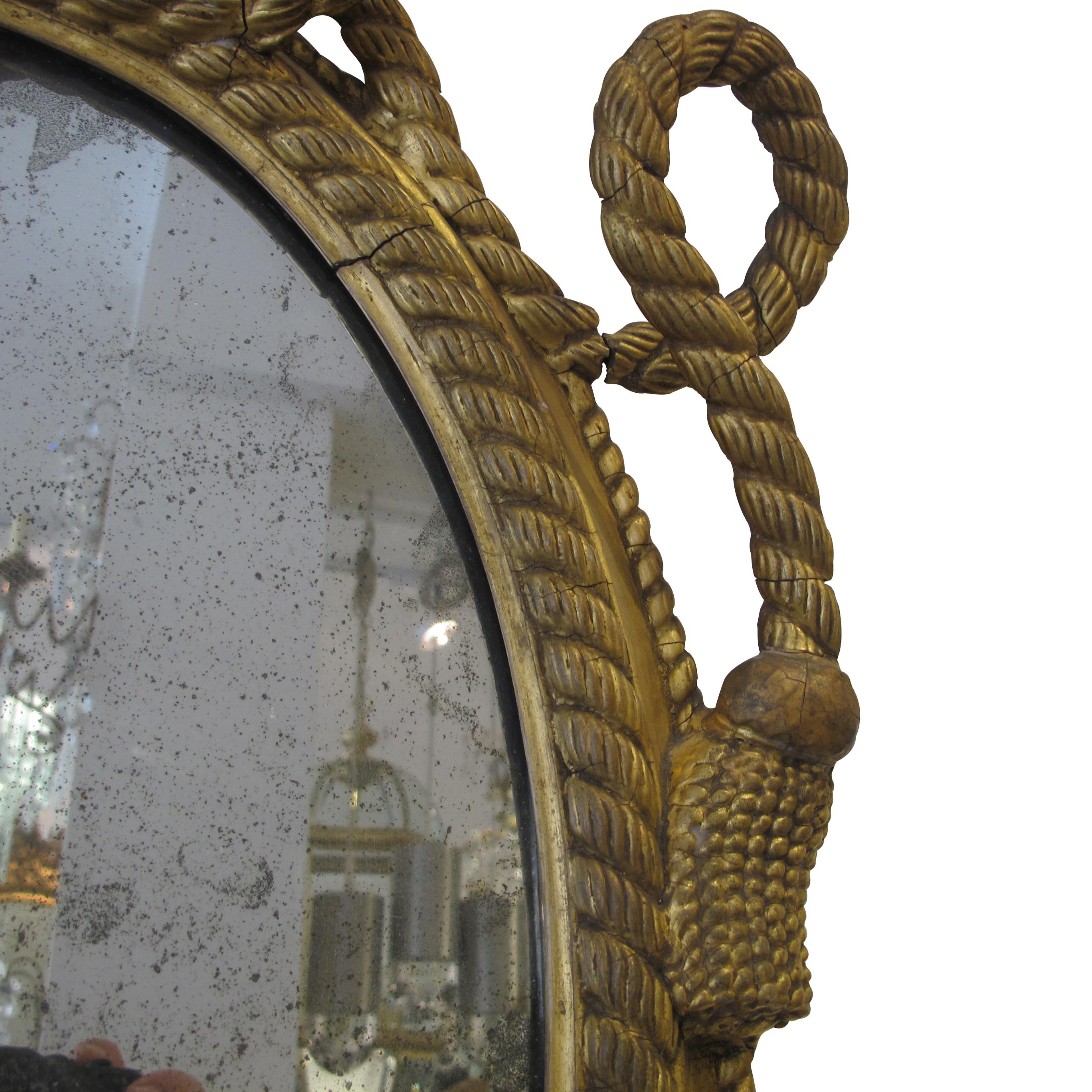 Glass Pair of 19th Century English Maritime Gilt Carved Wood Mirrored Wall Sconces