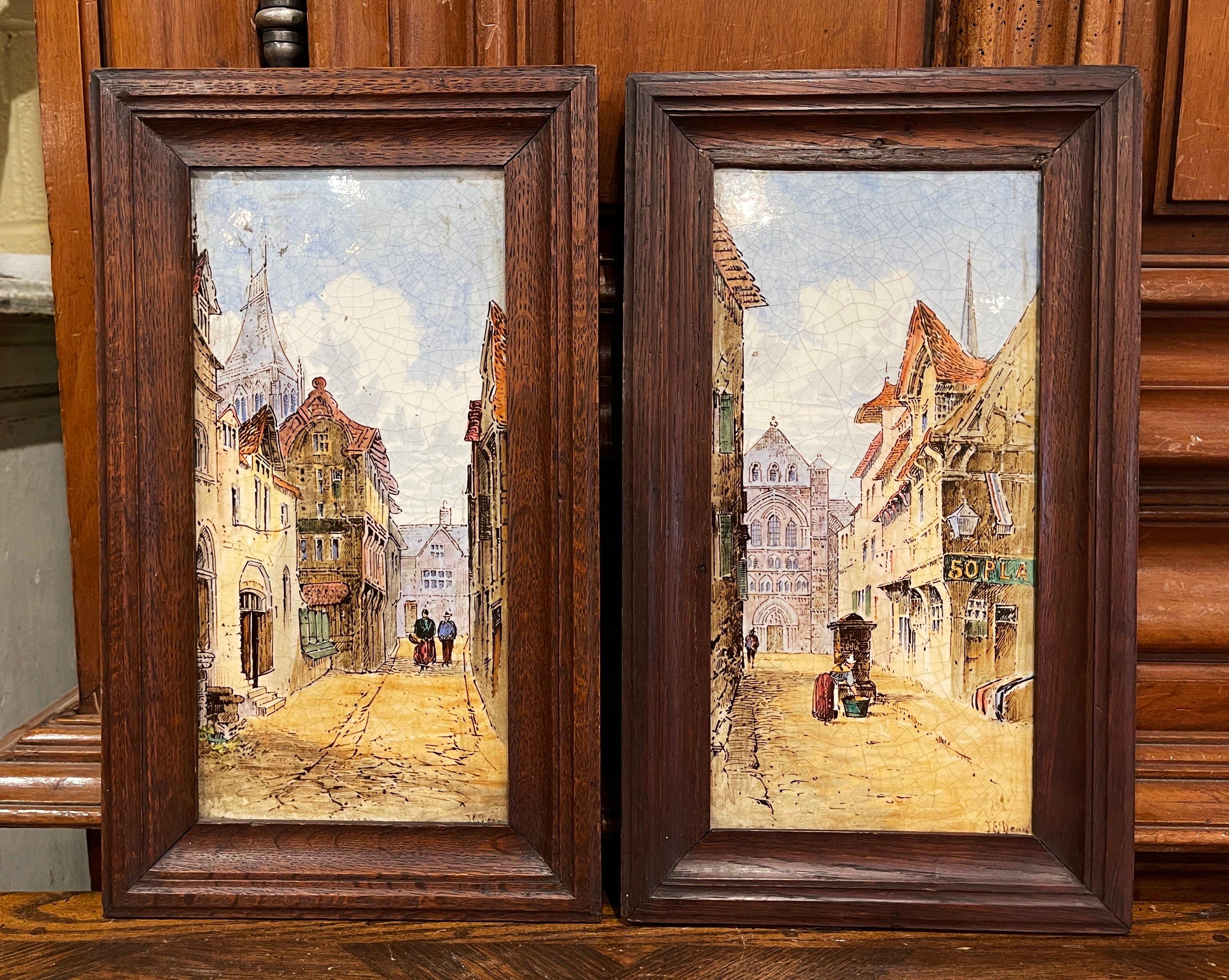 Pair of 19th Century English Minton Framed Painted Ceramic Wall Plaques In Excellent Condition For Sale In Dallas, TX