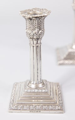 Pair of 19th Century English Neoclassical Silver Plate Candlesticks