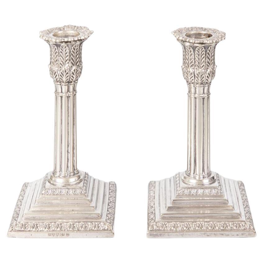 Pair of 19th Century English Neoclassical Silver Plate Candlesticks