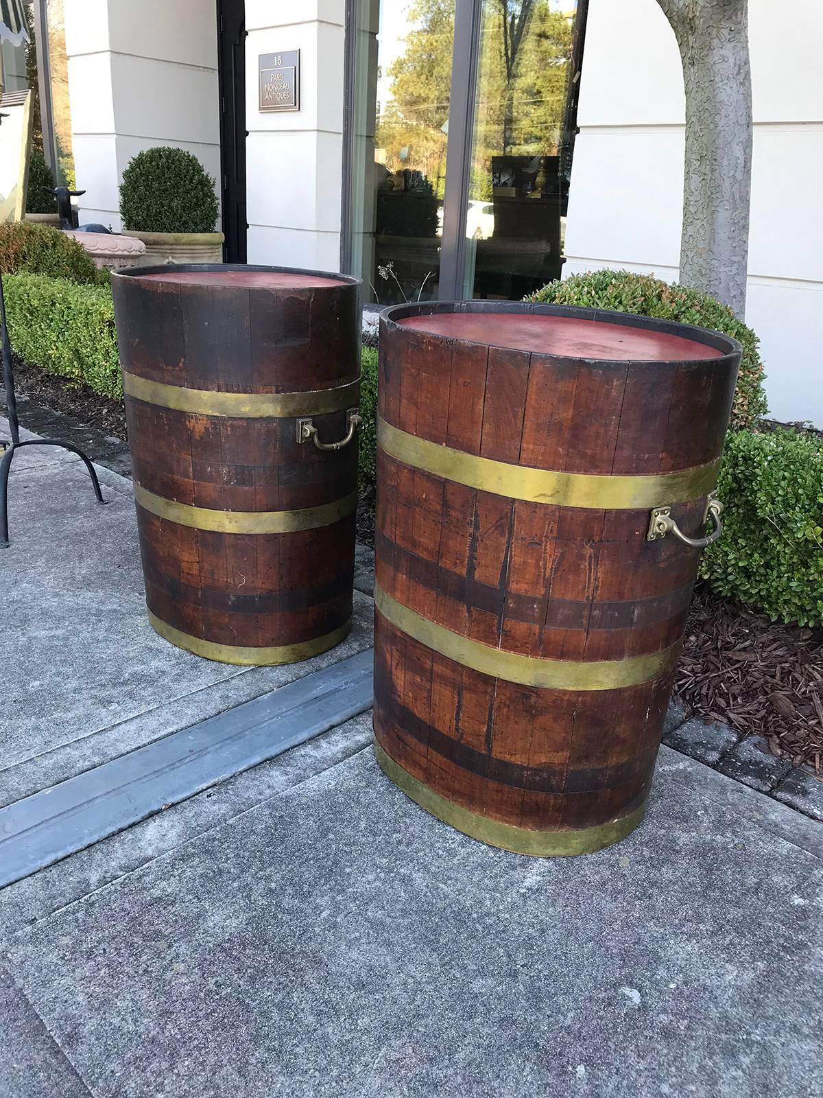 Pair of 19th Century English Oak Barrels as Tables In Good Condition In Atlanta, GA