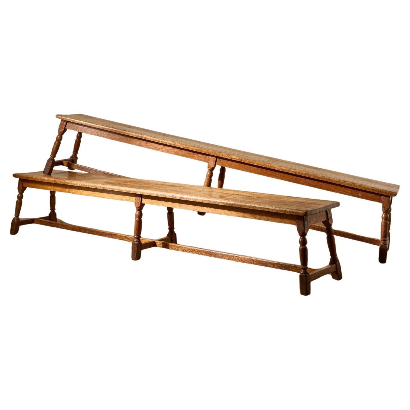 Pair of 19th Century English oak benches