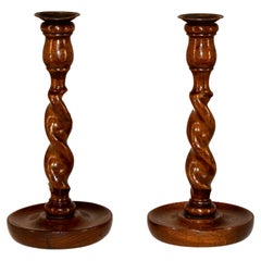 Pair of 19th Century English Oak Candlesticks