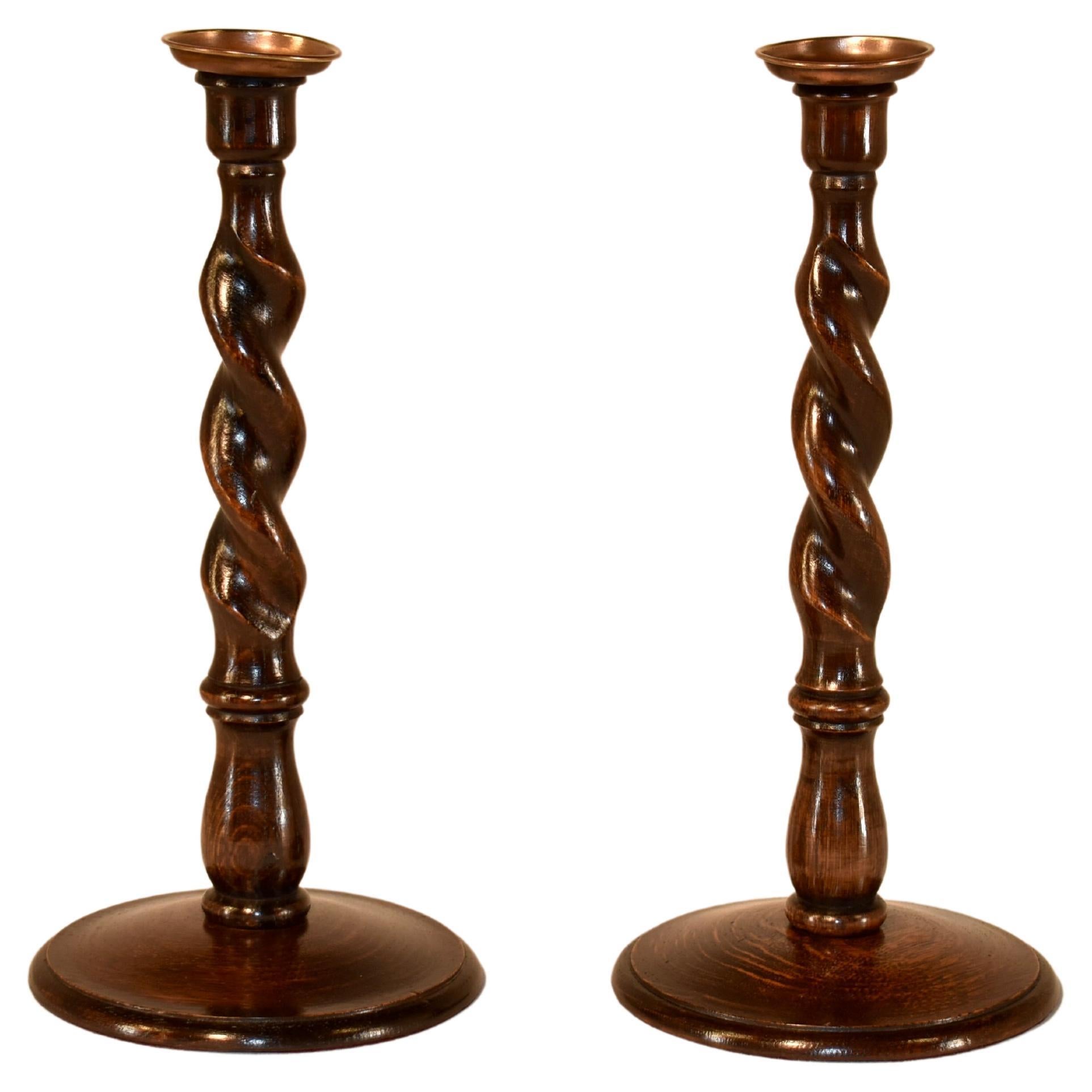 Pair of 19th Century English Oak Candlesticks For Sale