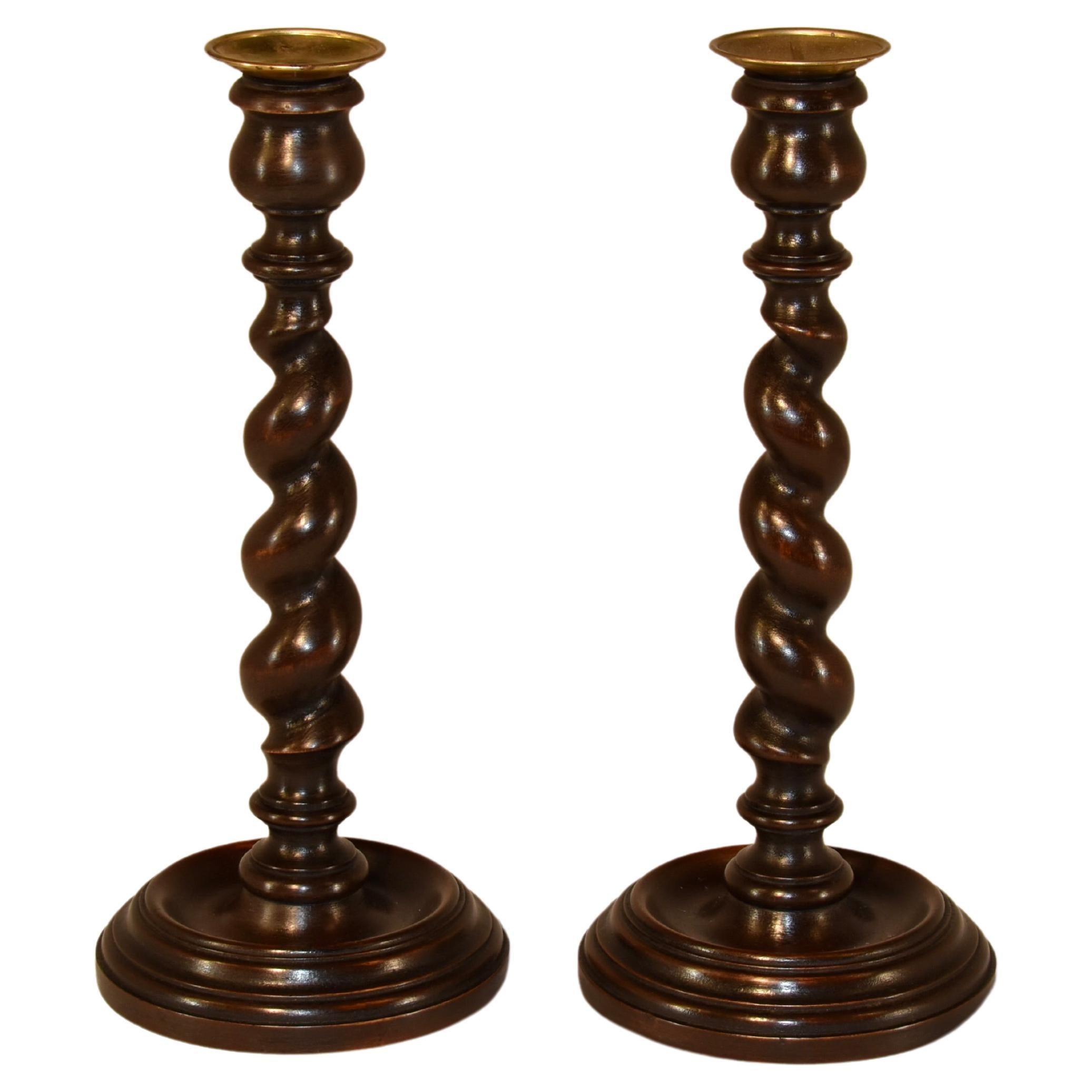 Pair of 19th Century English Oak Candlesticks For Sale