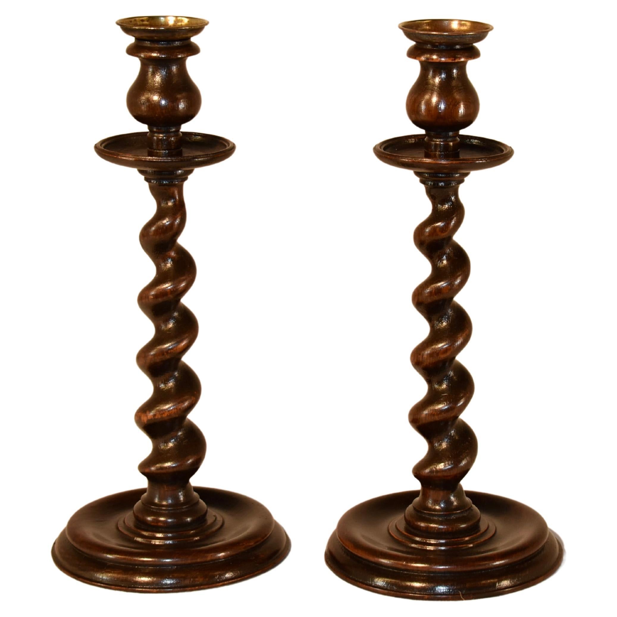 Pair of 19th Century English Oak Candlesticks