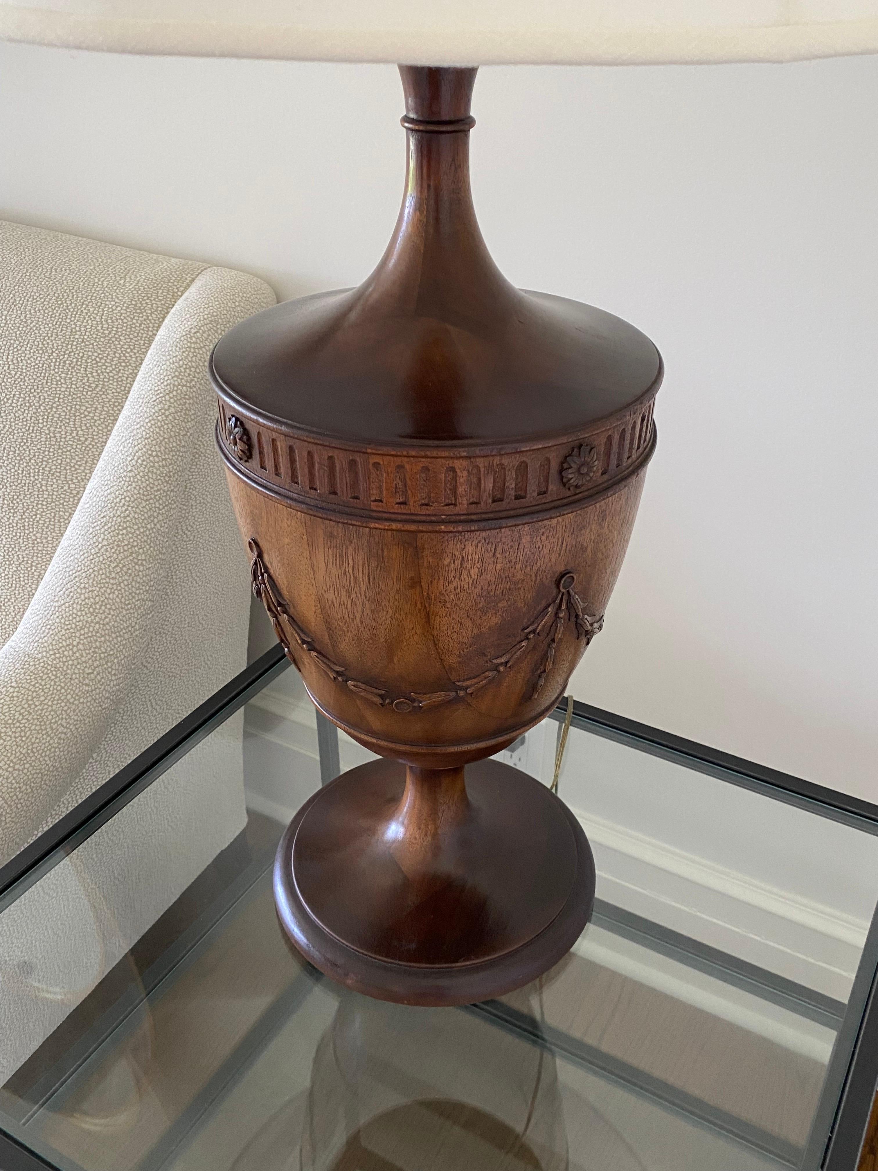 Pair of 19th Century English Oak Hand-Carved Urns Made Into Lamps In Good Condition For Sale In Southampton, NY
