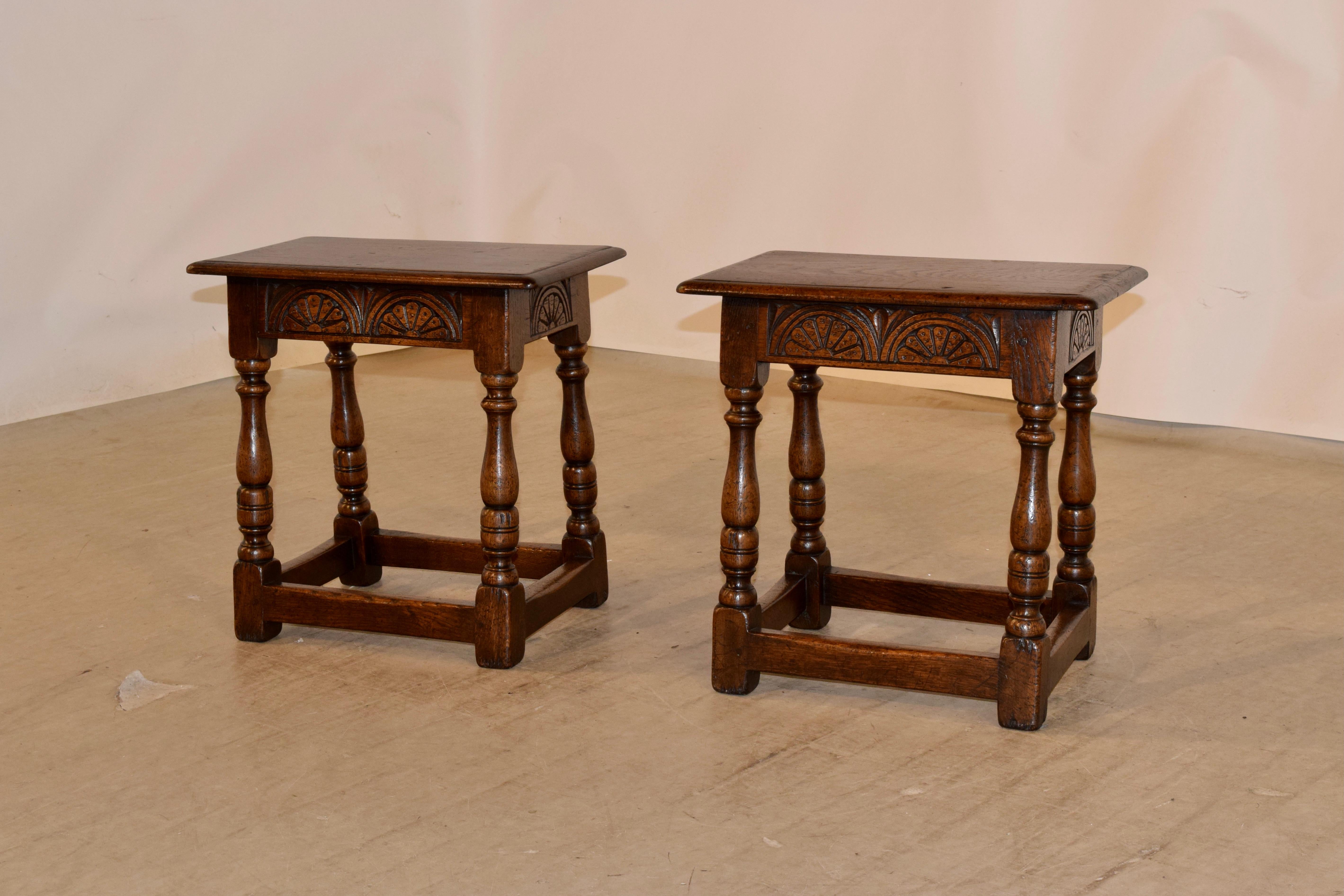 Victorian Pair of 19th Century English Oak Joint Stools