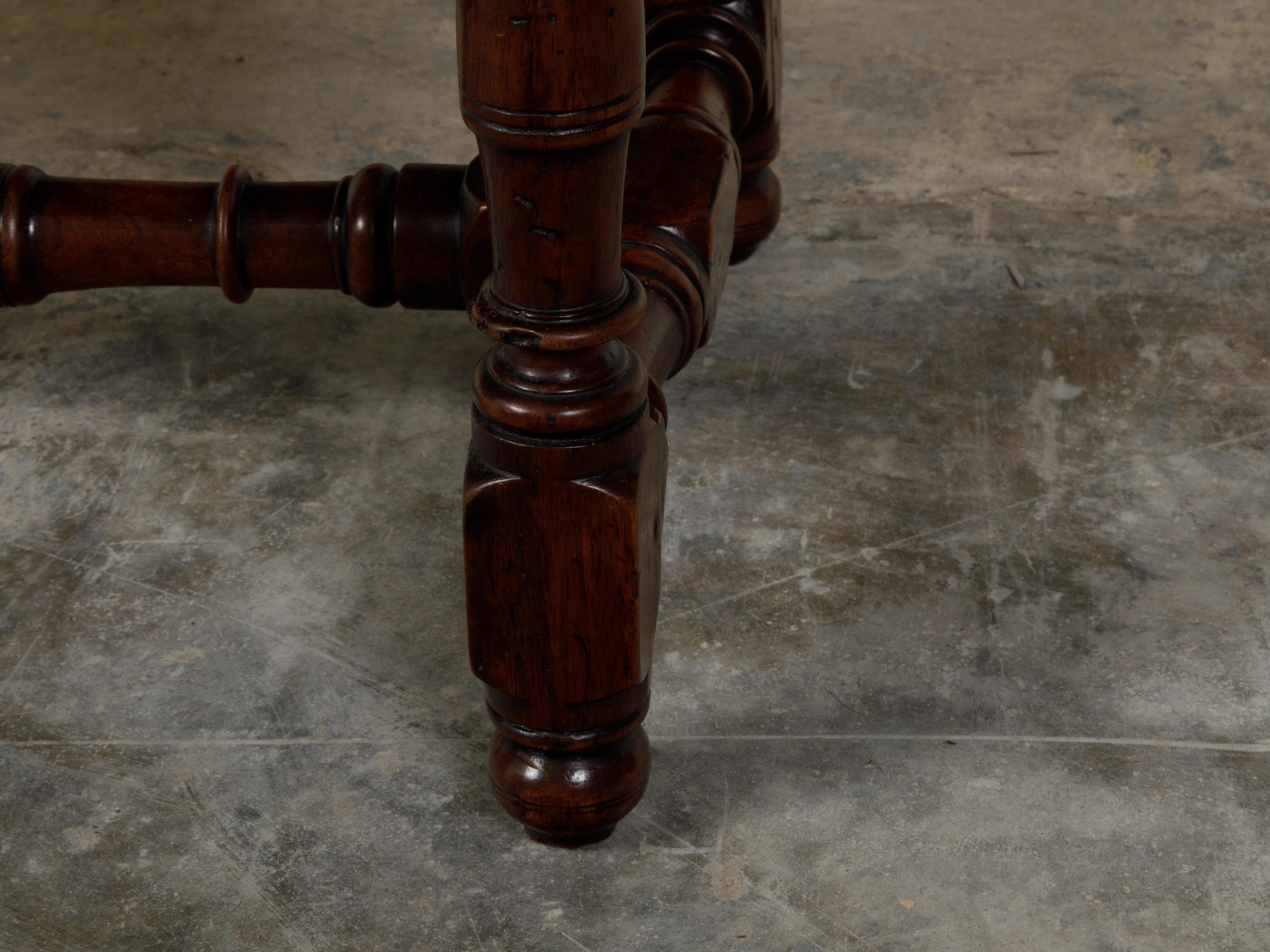 Pair of 19th Century English Oak Benches with Turned Bases and New Upholstery 6