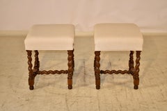 Pair of 19th Century English Oak Upholstered Stools