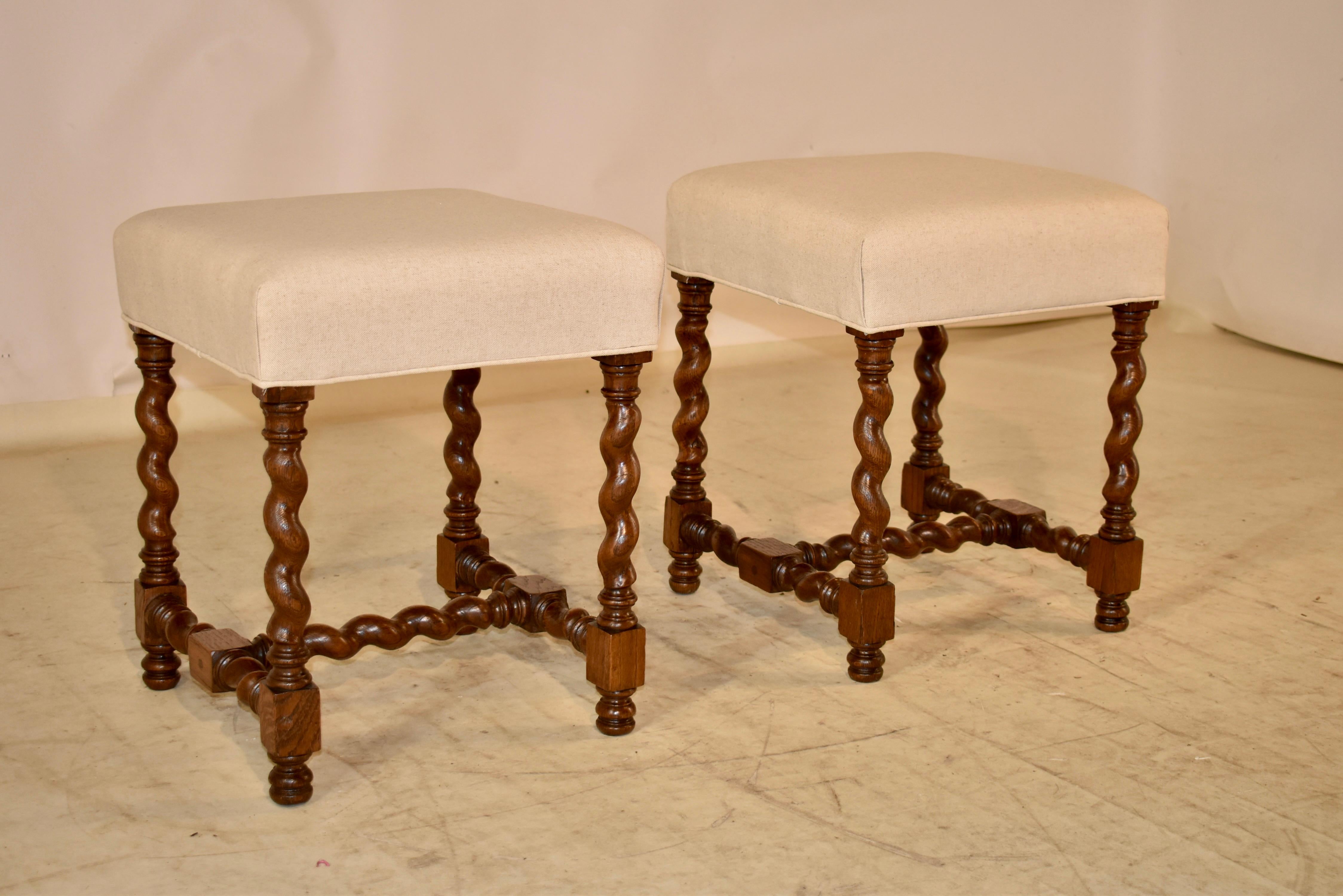 Napoleon III Pair of 19th Century English Oak Upholstered Stools