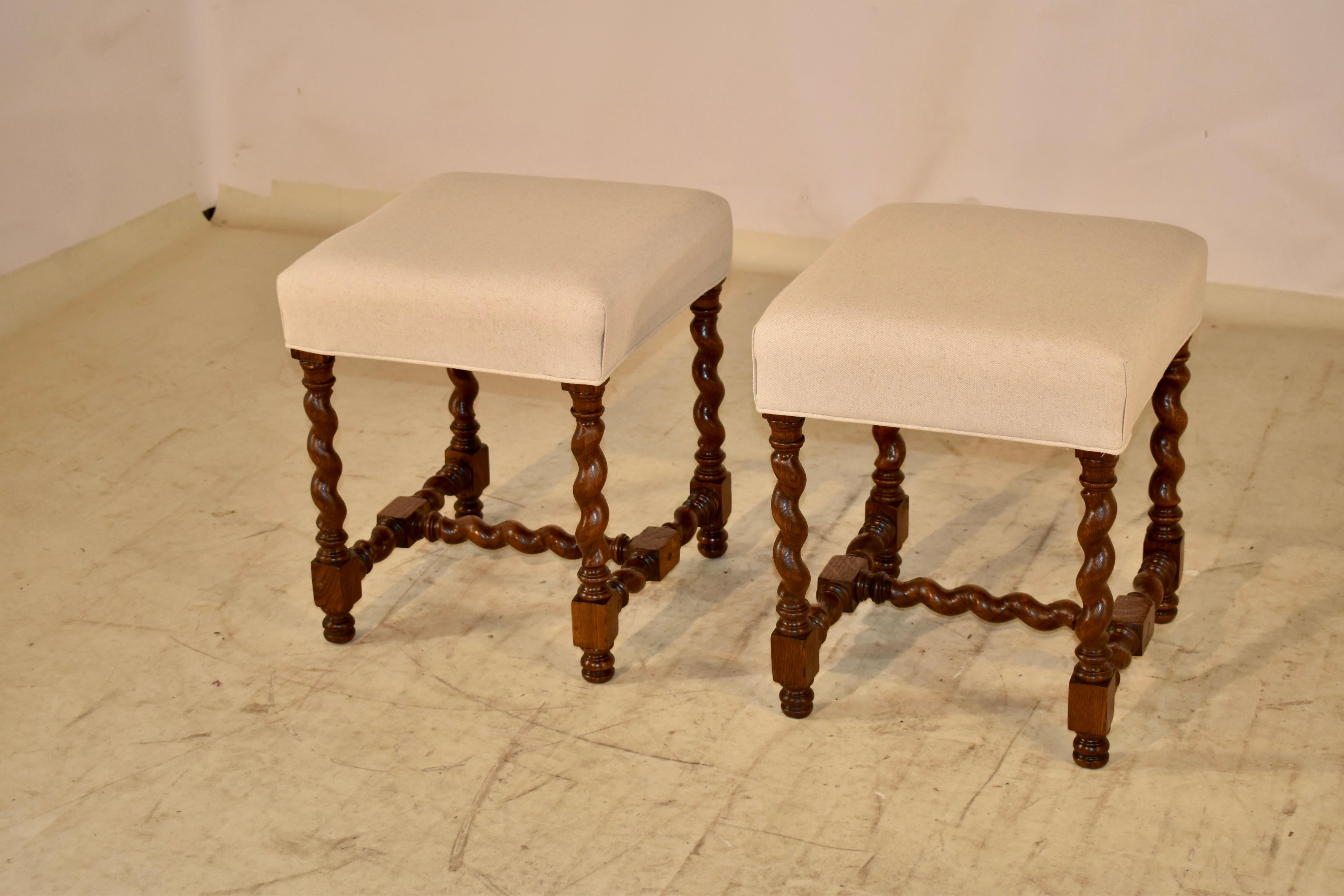 Pair of 19th Century English Oak Upholstered Stools 1