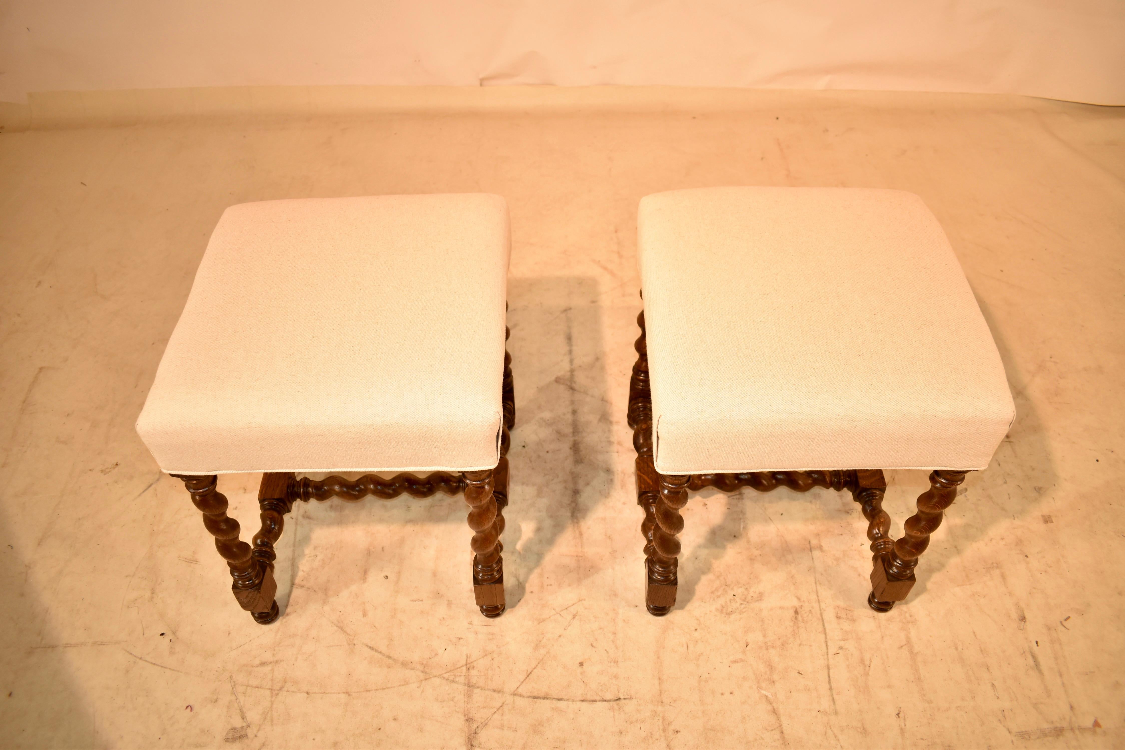 Pair of 19th Century English Oak Upholstered Stools 3