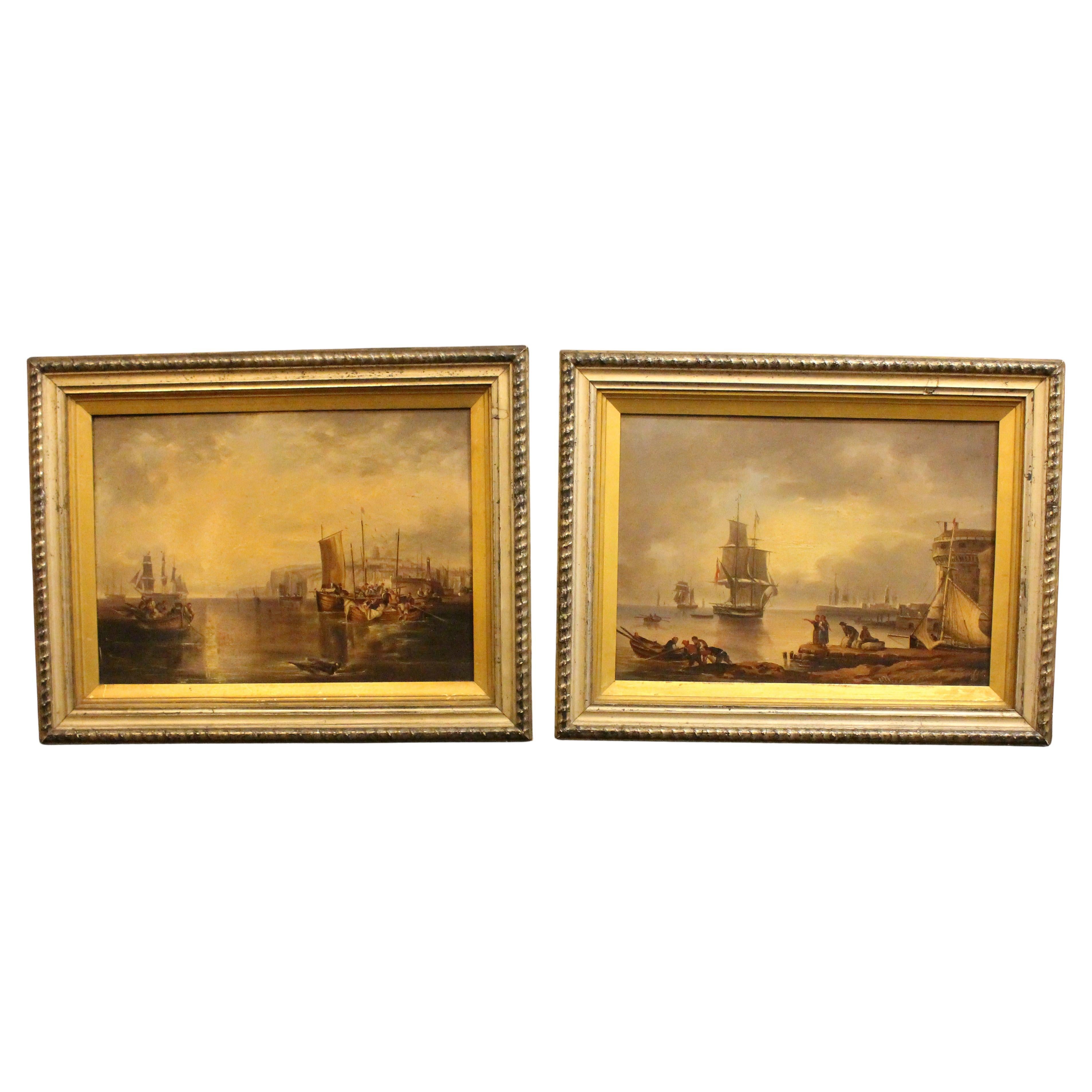 Pair of 19th Century English Oil on Panel Paintings For Sale