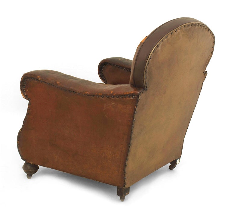 Pair of 19th Century English Oversized Brown Leather Club Chairs at 1stDibs