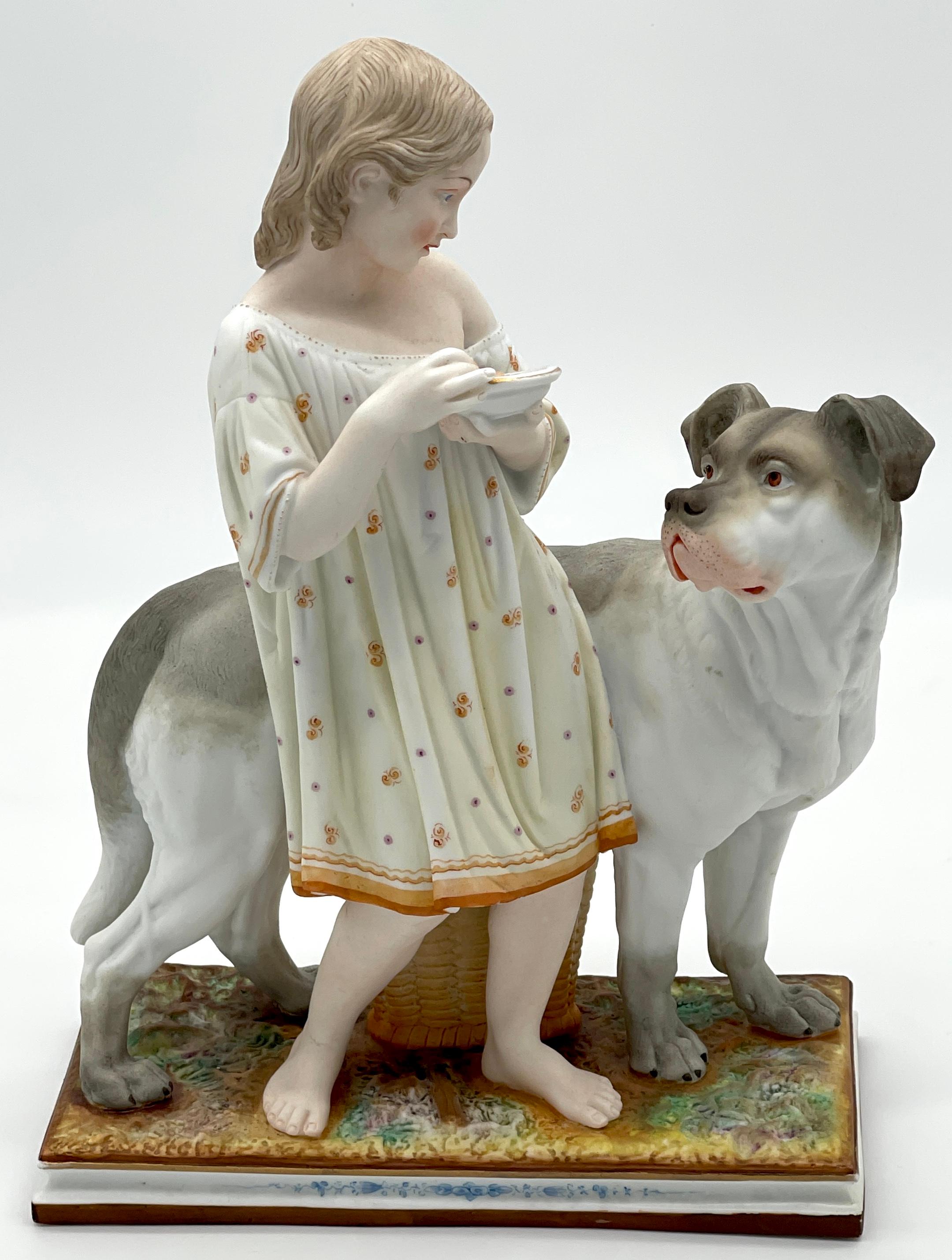 Paar englische bemalte Biskuitfiguren „Obedience & Reward“ mit Hunden aus dem 19. Jahrhundert  im Angebot 5
