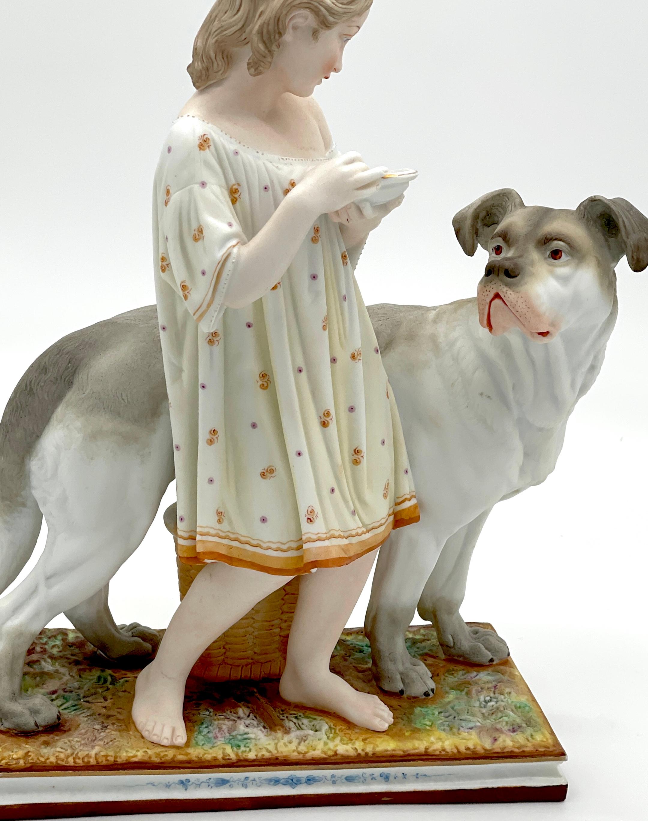 Paar englische bemalte Biskuitfiguren „Obedience & Reward“ mit Hunden aus dem 19. Jahrhundert  im Angebot 6