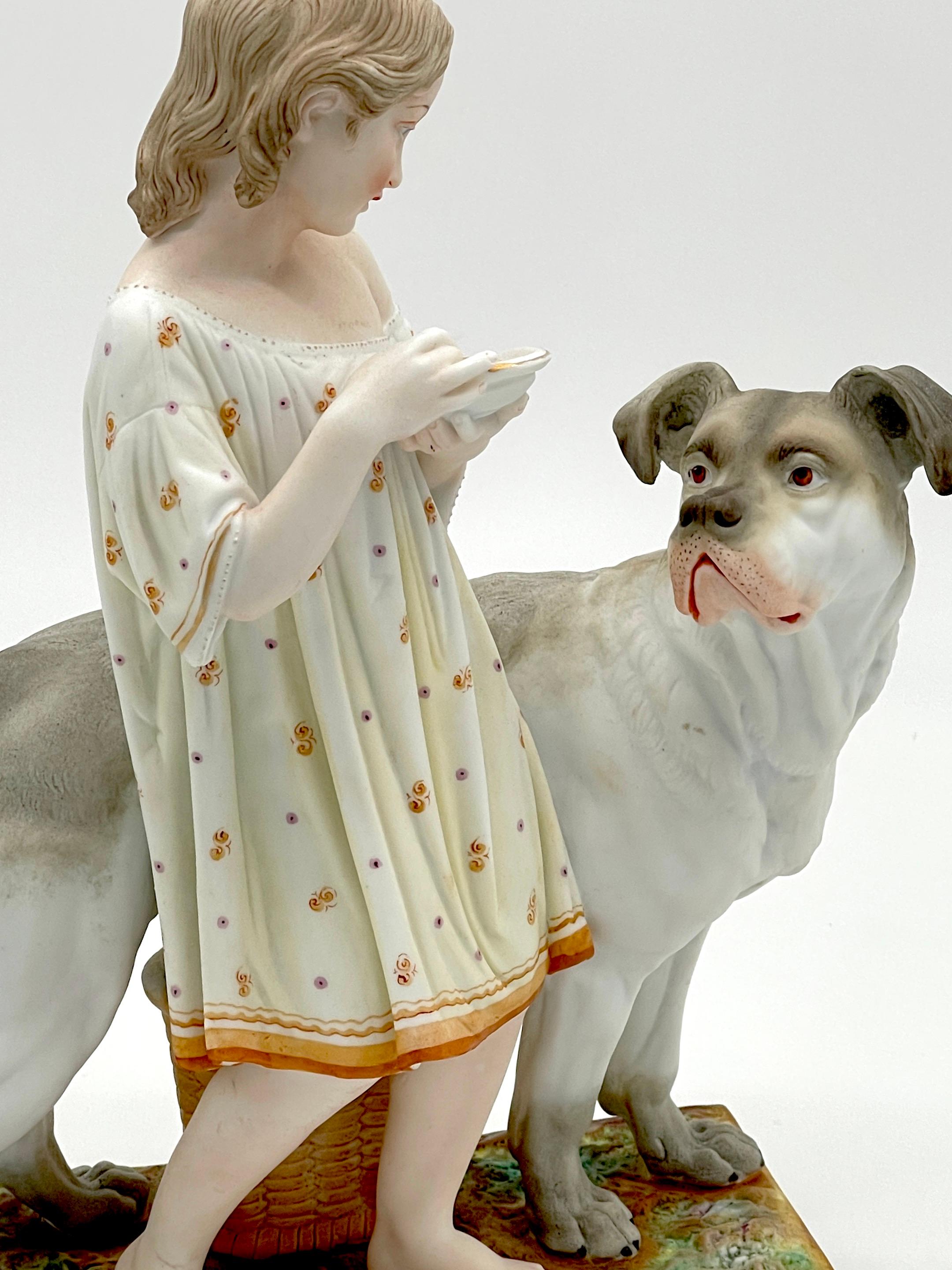 Paar englische bemalte Biskuitfiguren „Obedience & Reward“ mit Hunden aus dem 19. Jahrhundert  im Angebot 7
