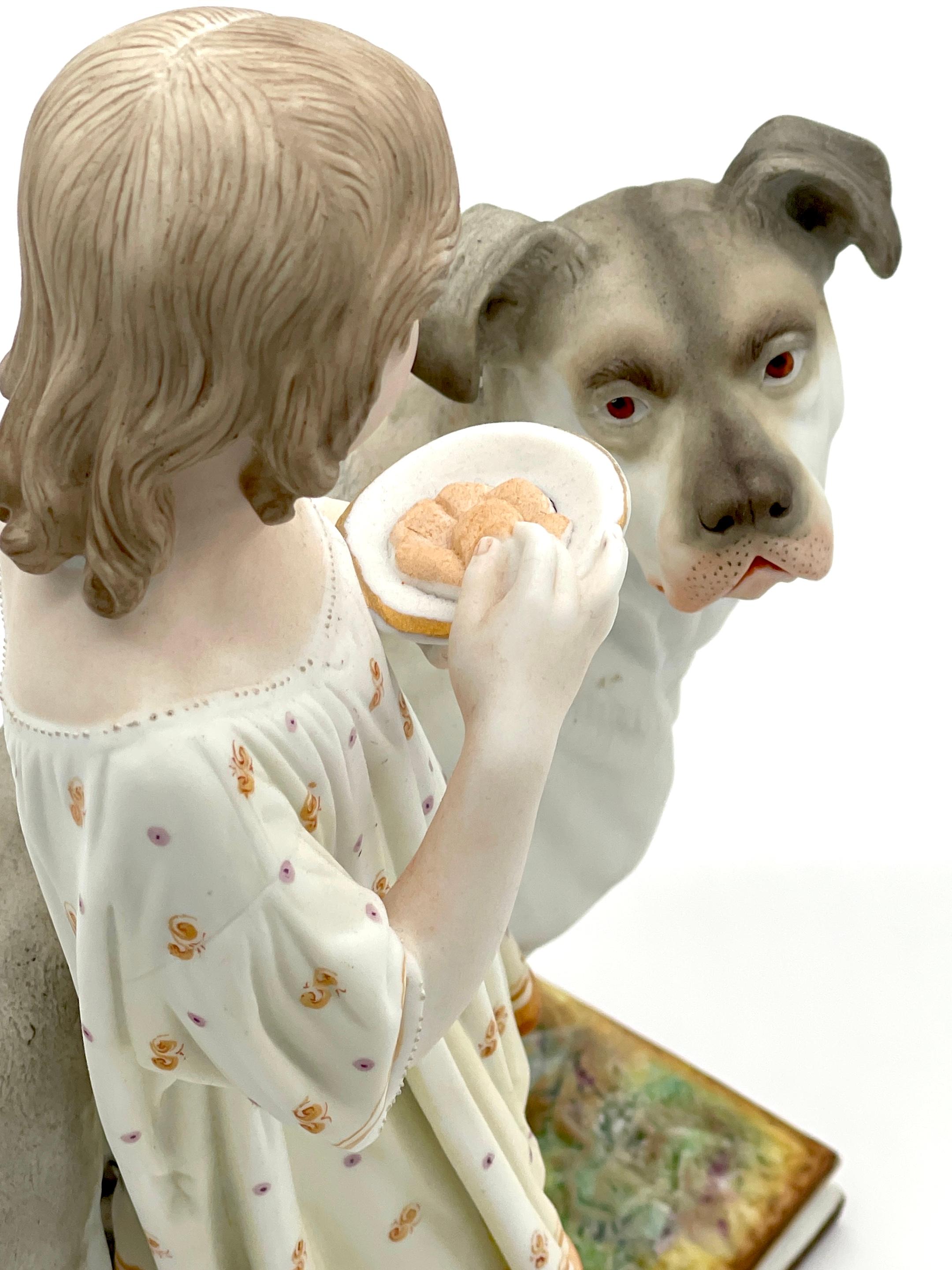 Paar englische bemalte Biskuitfiguren „Obedience & Reward“ mit Hunden aus dem 19. Jahrhundert  im Angebot 8