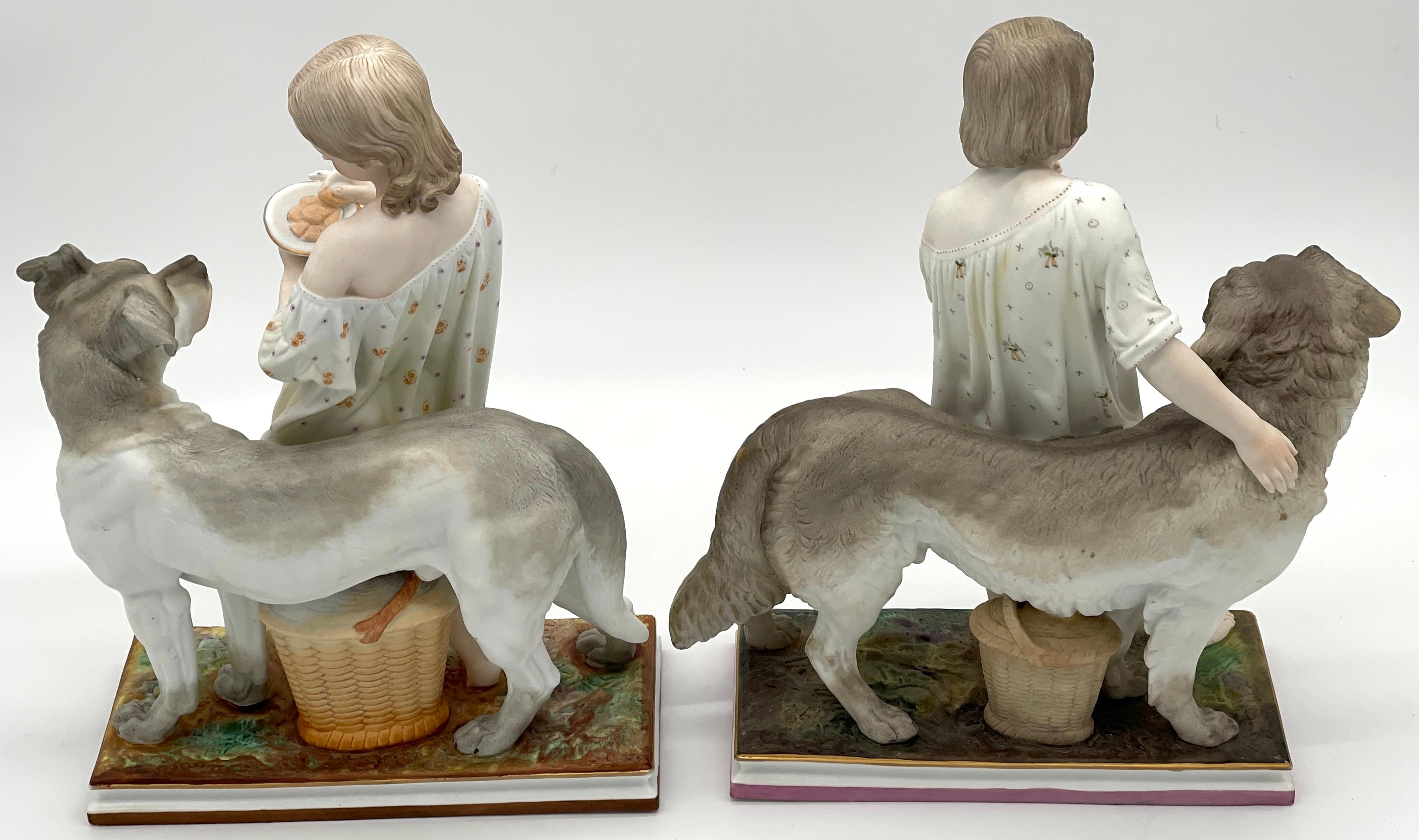 High Victorian Pair of 19th Century English Painted Bisque 'Obedience & Reward' Dog Figures  For Sale