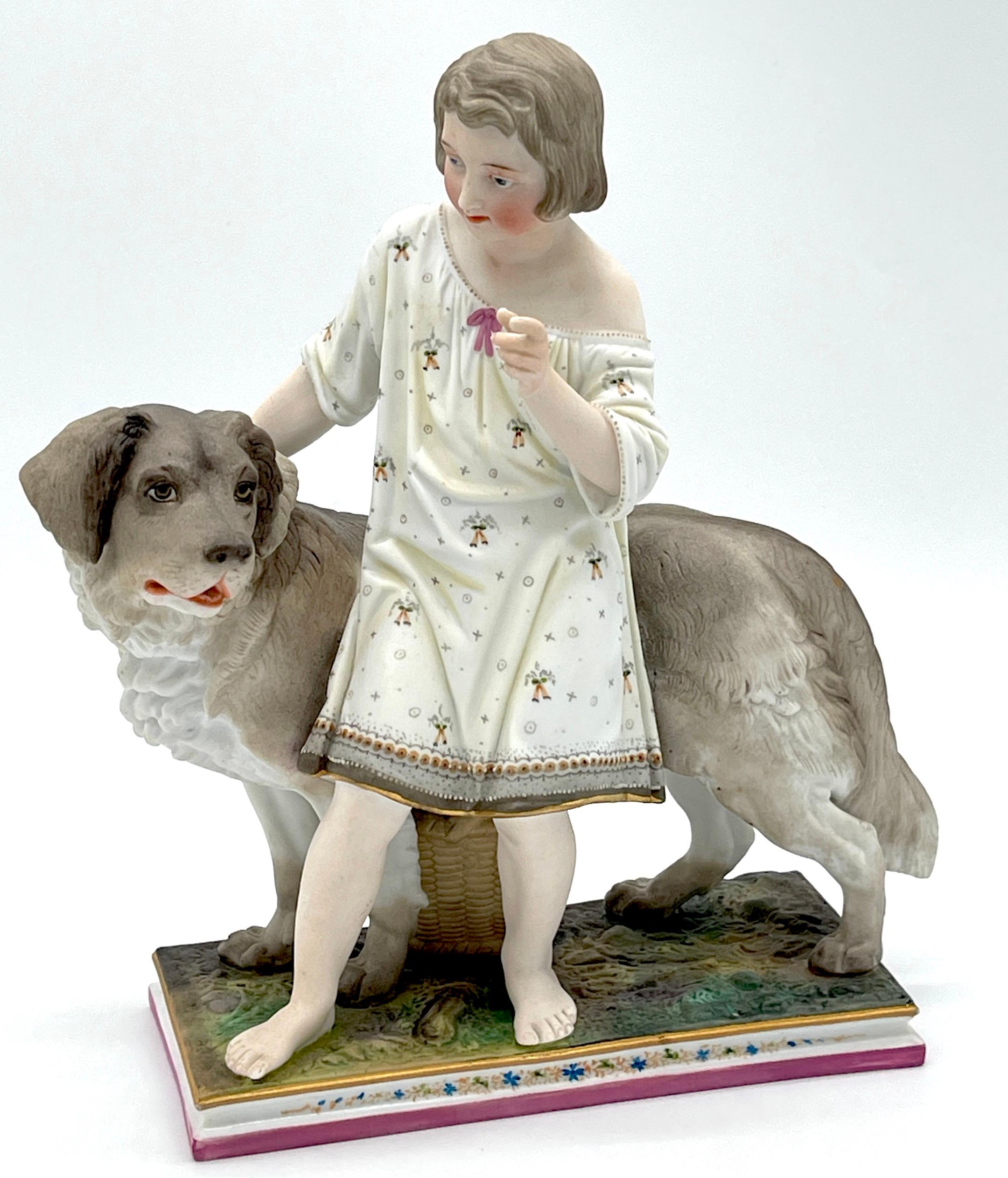 Paar englische bemalte Biskuitfiguren „Obedience & Reward“ mit Hunden aus dem 19. Jahrhundert  im Angebot 1