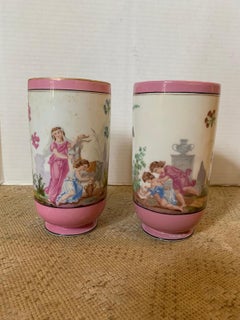 Pair of 19th Century English Pink and White Porcelain Vases