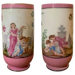 Pair of 19th Century English Pink and White Porcelain Vases