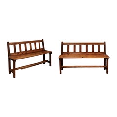 Pair of 19th Century English Pitch Pine Hall Benches