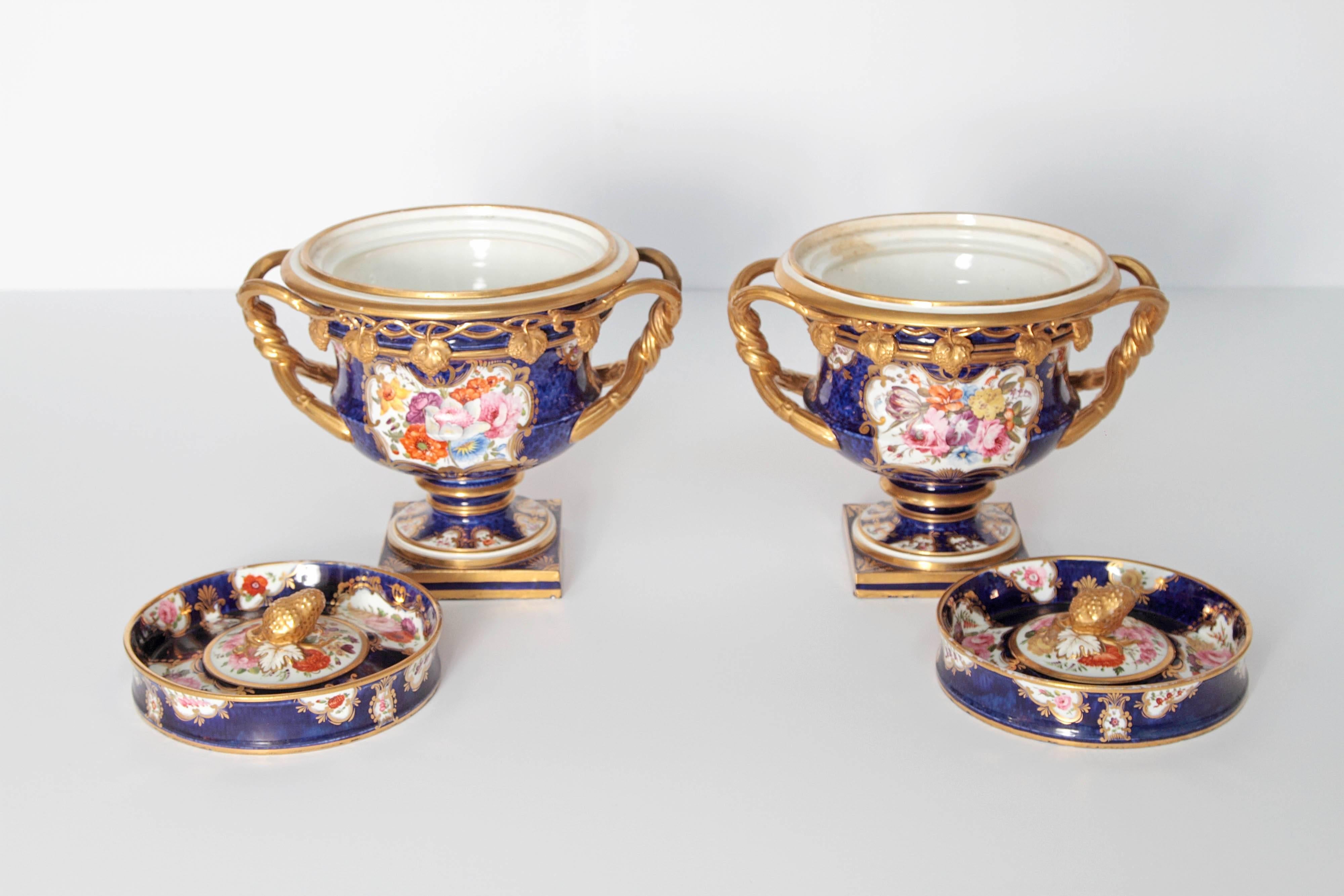 Pair of 19th Century English Porcelain Fruit Coolers with Covers 4