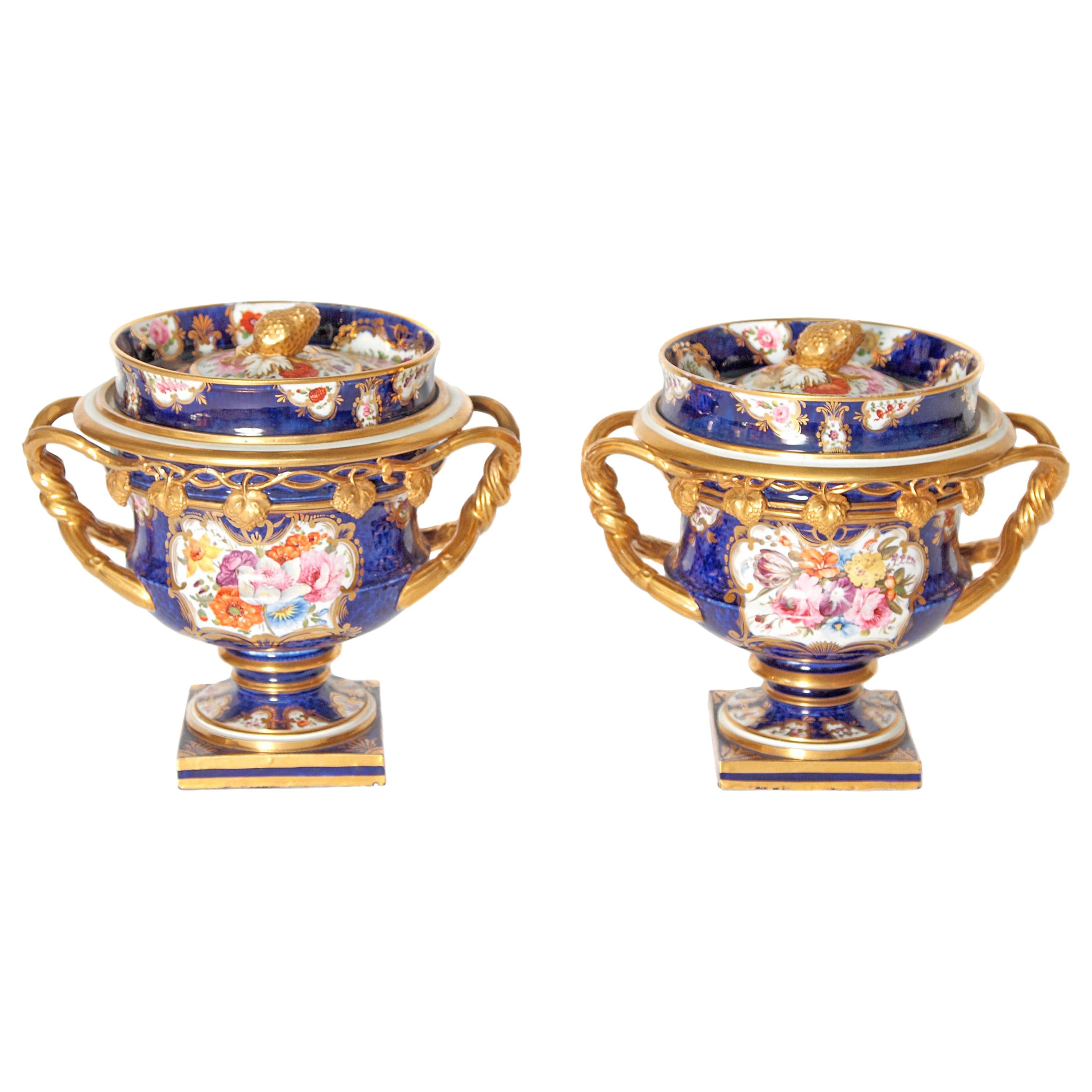 Pair of 19th Century English Porcelain Fruit Coolers with Covers