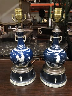 Pair of 19th Century English Porcelain Vases as Lamps, Custom Bases