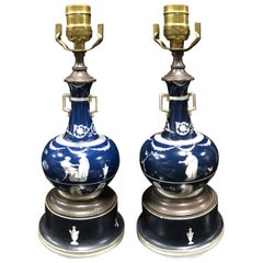 Antique Pair of 19th Century English Porcelain Vases as Lamps, Custom Bases