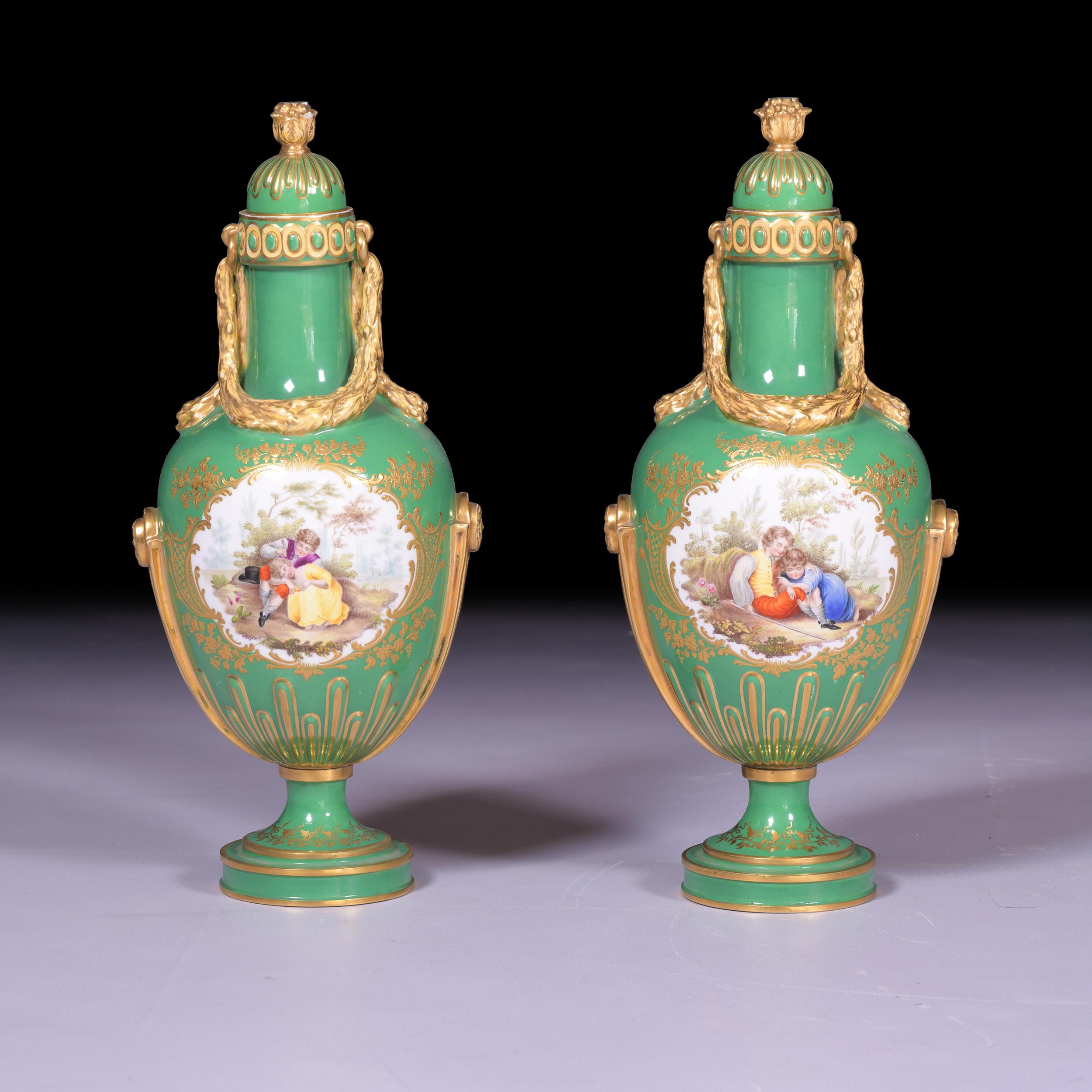 Pair Of 19th Century English Porcelain Vases & Covers By Coalport For Sale 6
