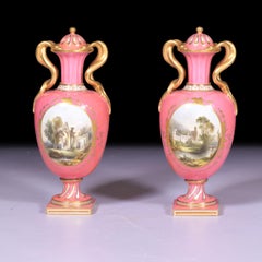 Pair of 19th Century English Porcelain Vases & Covers by Coalport