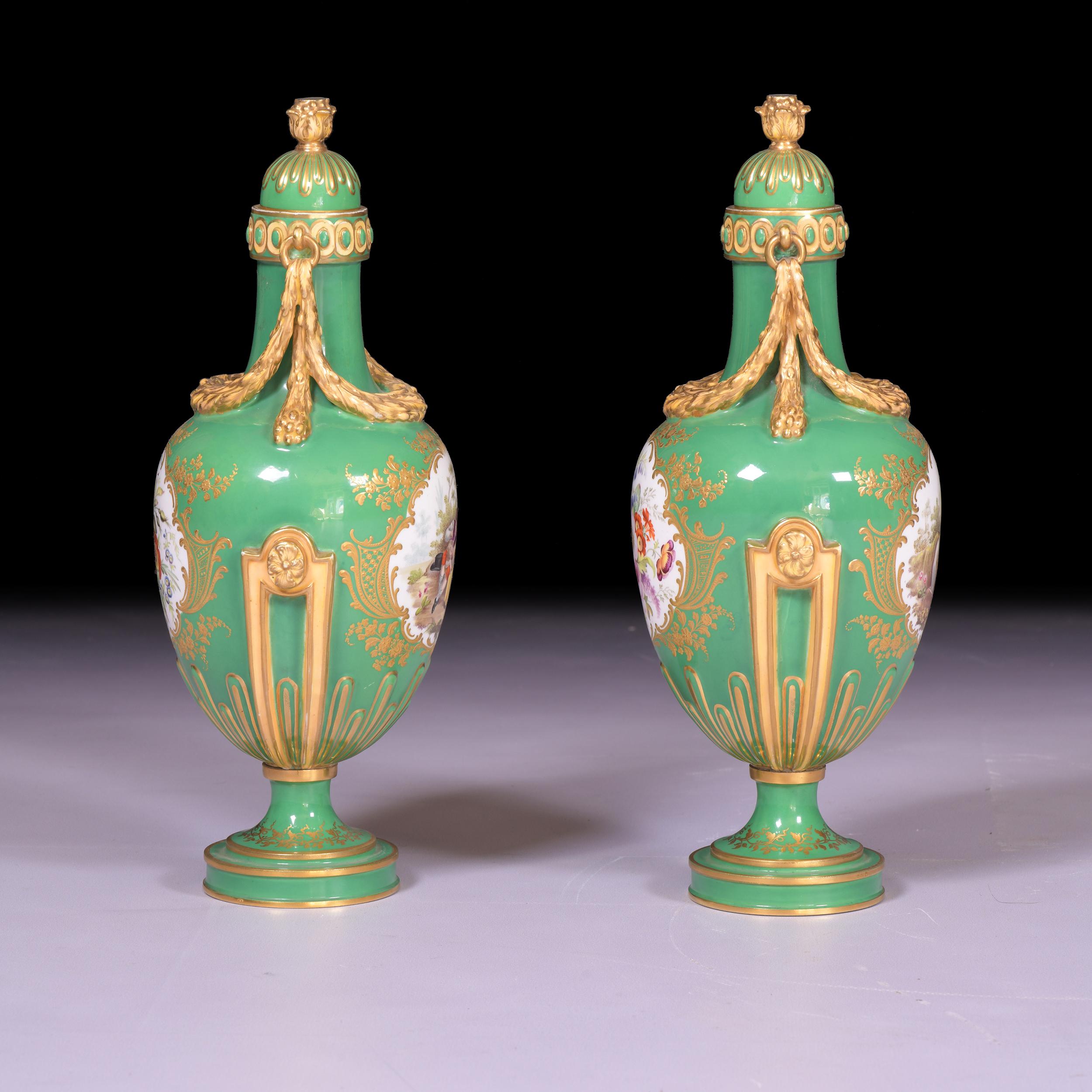 Pair Of 19th Century English Porcelain Vases & Covers By Coalport For Sale 2